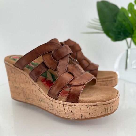 Born Womens Cora Sandal Size 10 Brown Faux Leather Wedge Platform Mule Y2K Shoe - Picture 1 of 16